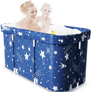 Hurber 47in Large Foldable Bath Tub, Adult Kid Portable Bathtub Freestanding Soaking Tub, Thickened Insulation, Blue Starry