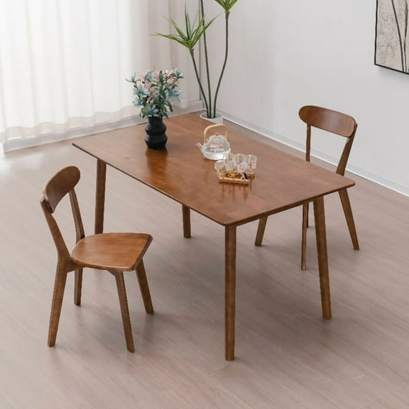 Hurber 51'' Wood Dining Table for 2-6 Persons, Large Solid Wood Rectangular Table, Walnut Color