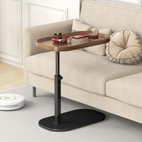 Hurber C Shaped Side Table, Adjustable Height 360°Swivel Tea Table, Walnut