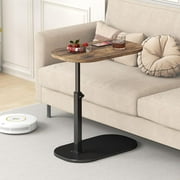 Hurber C Shaped Side Table, Adjustable Height 360°Swivel Tea Table, Vintage Color