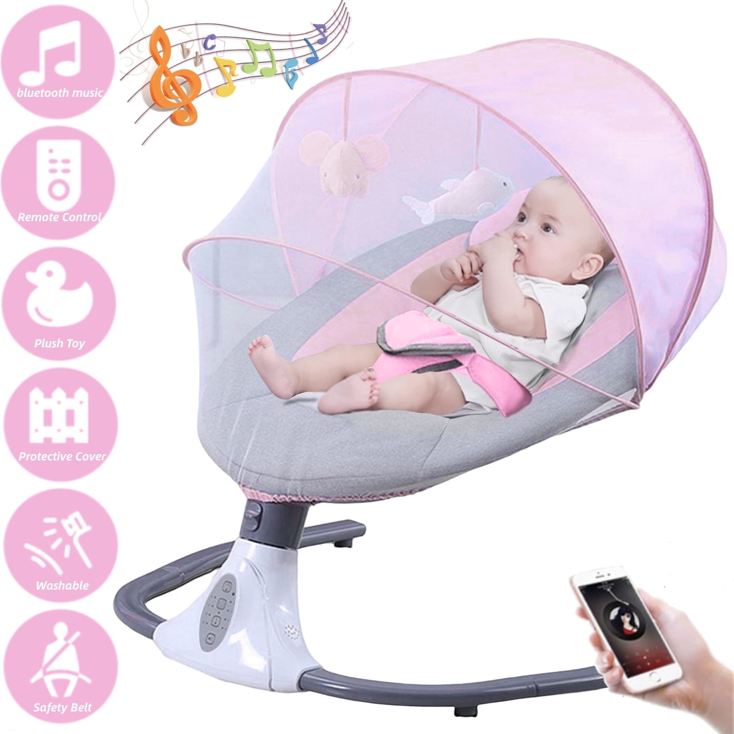 Hurber Electric Baby Swing, Infant Bouncer Chair, Remote