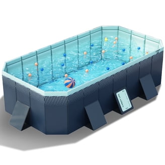 Hurber Foldable Swimming Pool, Large Non-Inflatable Adults Kiddie Outdoor Pools, Blue, 113" x 66" x 20"