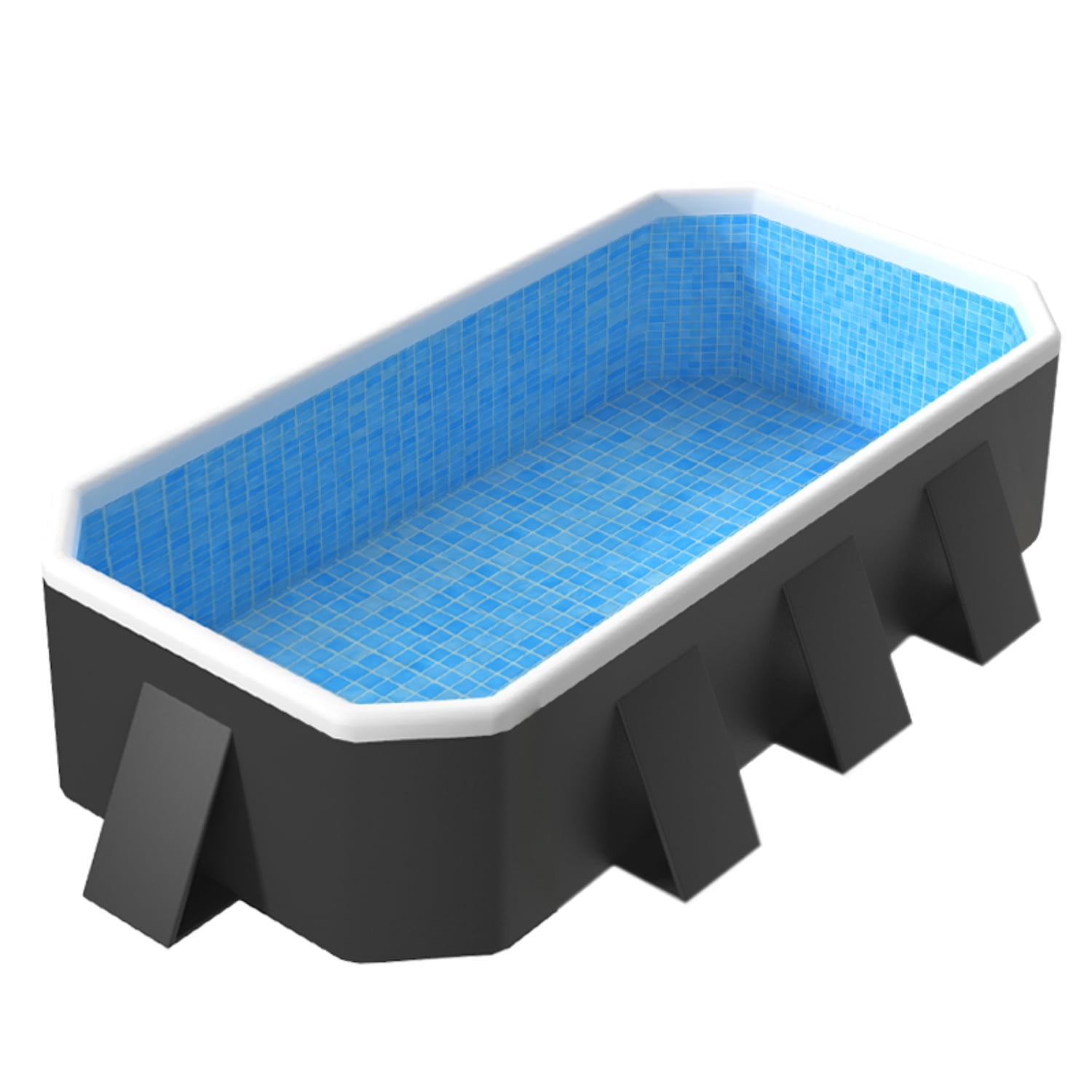 Hurber Foldable Swimming Pool, Large Non-Inflatable Adults Kids Outdoor Pools, Dark Gray, 113" x 66" x 20"
