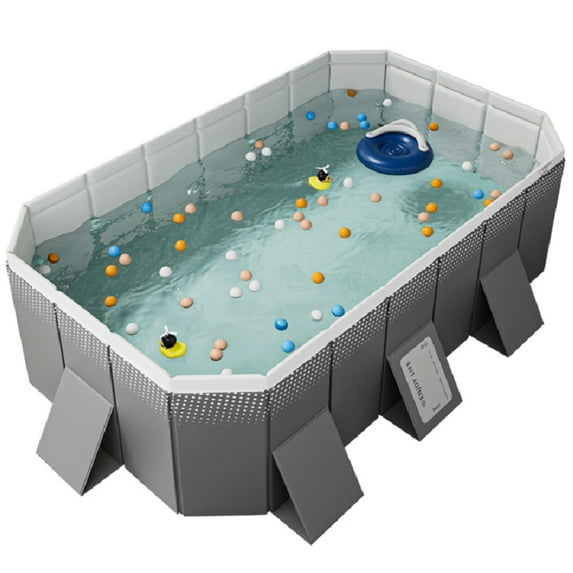 Hurber Foldable Swimming Pool, Large Non-Inflatable Adults Kids Outdoor Pools, Gray, 101" x 66" x 20"