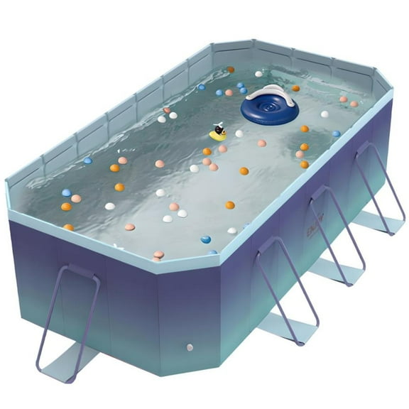 Hurber Foldable Swimming Pool, Large Non-Inflatable Adults Kids Outdoor Pools, Ice Blue, 113" x 66" x 20"