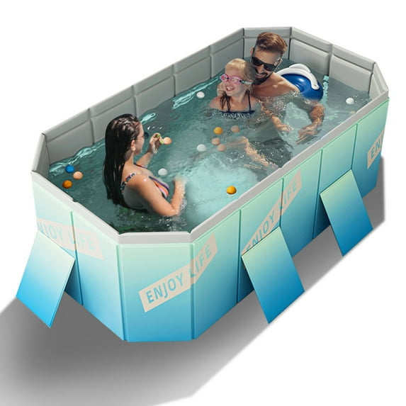 Hurber Foldable Swimming Pool, Large Non-Inflatable Adults Kids Outdoor Pools, Light Blue, 89" x 54" x 20"