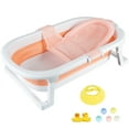 thumbnail image 1 of Hurber Folding Baby Bathtub, Infant Bath Tub with Anti Slip Pad, Girls, Pink w/Net Pad, 1 of 10