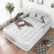 Hurber Inflatable Bed Double Leak-Proof mattress with Electric Pump & Pillows Removable Backrest Multifunctional Foldable Air Sofa Guest Bed, 600lb MaxGray, Queen Size