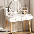 thumbnail image 1 of Hurber Upgrade Vanity Table Set with Mirror, Modern Makeup Vanity Dressing Desk with 2 Drawers & 2 Shelves ,White, 1 of 10
