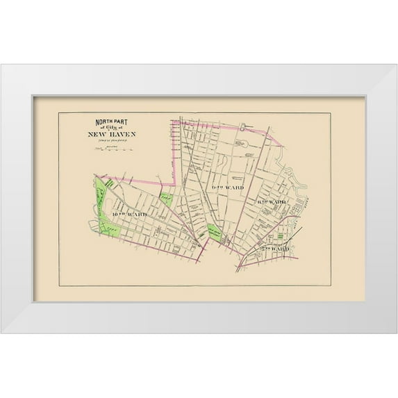 Hurd 14x10 White Modern Wood Framed Museum Art Print Titled - New Haven, North Connecticut North Part - Hurd