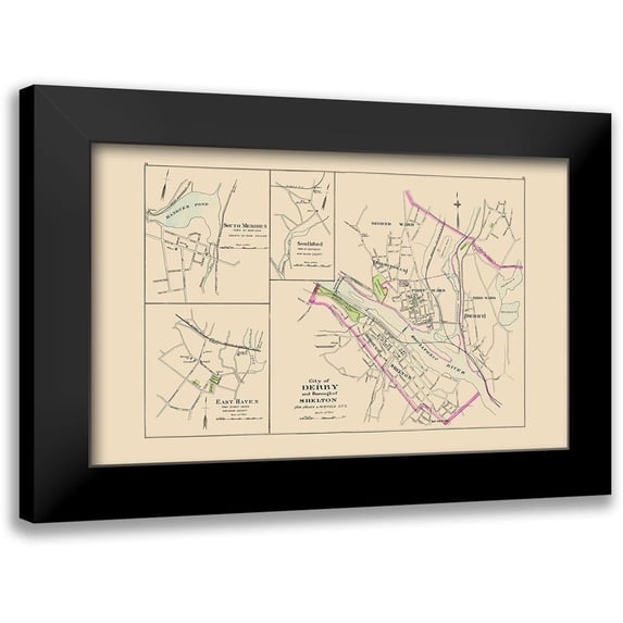 Hurd 18x13 Black Modern Framed Museum Art Print Titled - Derby City, Shelton Connecticut - Hurd 1893