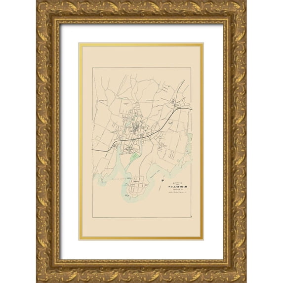 Hurd 21x32 Gold Ornate Wood Framed with Double Matting Museum Art Print Titled - Stamford Connecticut - Hurd 1893
