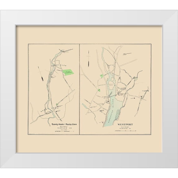 Hurd 29x26 White Modern Wood Framed Museum Art Print Titled - Westport, Sandy Hook, Rocky Glen Connecticut
