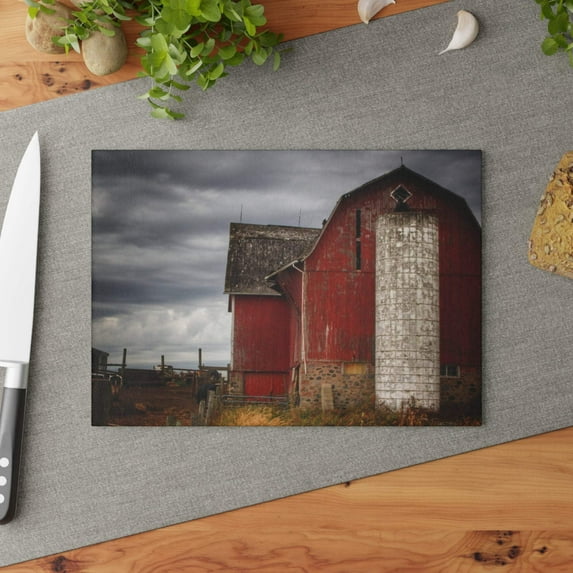 U R There Photography Hurd Corners Red II Rustic Farmhouse Tempered-Glass Cutting Board 8"x 11"