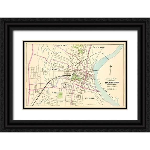 Hurd and Co., D.H 18x13 Black Ornate Wood Framed with Double Matting Museum Art Print Titled - Connecticut: Hartford, Central, 1893