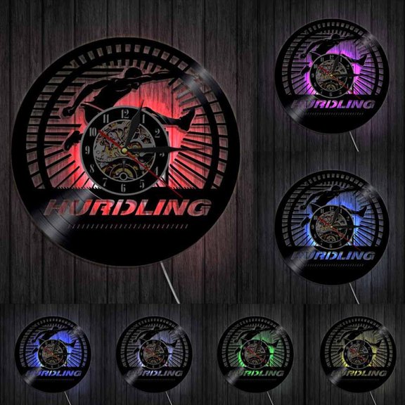 Hurdler Runner Wall Clock Track And Field Hurdling Vintage Vinyl Record Wall Clock Modern Design Decorative Clock Athletic Gift