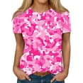 thumbnail image 1 of Huresd Camo Womens Casual Crew Neck Tshirt Smooth Fashion Short Sleeve Elastic T Shirt Tops Light pink 3XL, 1 of 5