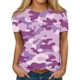 thumbnail image 1 of Huresd Camo Womens Casual Crew Neck Tshirt Smooth Fashion Short Sleeve Elastic T Shirt Tops Purple 2XL, 1 of 5