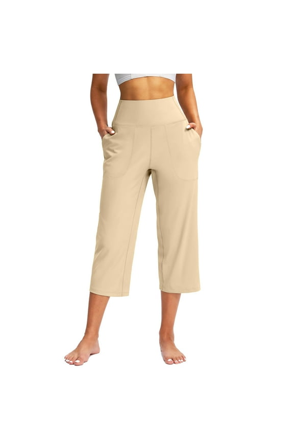 Capri Pants for Women, Summer Casual Pull On Womens Capris with Pockets, Women's Casual Pants & Capris, Ladies Capris Beige M