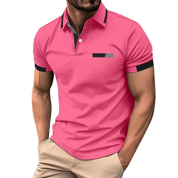 Huresd Men's Golf Polo Shirts Short Sleeve Collar Shirt Watermelon Red M