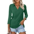 thumbnail image 1 of Huresd Golf Shirts for Women V Neck 3/4 Sleeve Tops Polo Shirts Color Block Golf Clothes for Women Army Green L, 1 of 4
