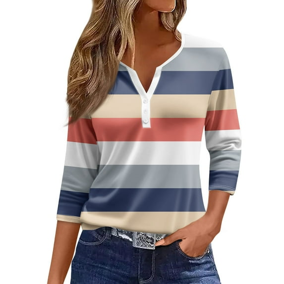 Huresd Golf Shirts for Women V Neck 3/4 Sleeve Tops Polo Shirts Color Block Golf Clothes for Women Light pink 2XL