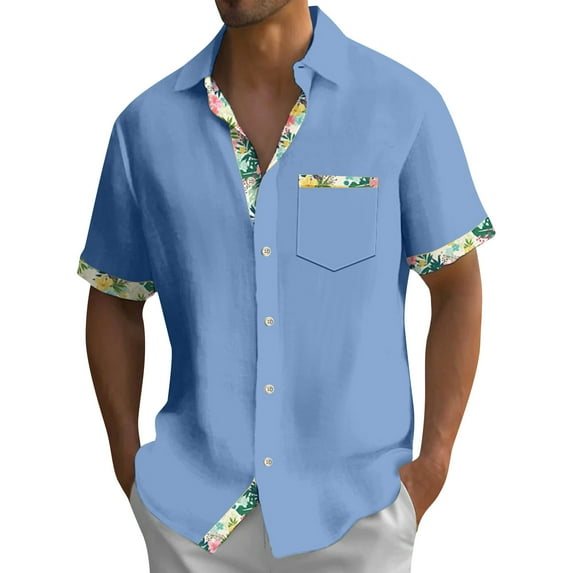 Huresd Mens Short Sleeve Guayabera Shirts Button Down Solid Color Mexican Embroidered Cuban Wedding Shirt Summer Top Sky Blue 3XL