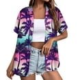 thumbnail image 1 of Huresd Hawaiian Shirts for Women Palm Tree Button Down Short Sleeve Holiday Tropical Blouse Light Purple 2XL, 1 of 6