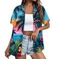 thumbnail image 1 of Huresd Hawaiian Shirts for Women Palm Tree Print Button Down Collar Tropical Tops Blouse Short Sleeve Dressy Tropical Shirts for Women XL Sky Blue, 1 of 5