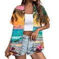 thumbnail image 1 of Huresd Hawaiian Shirts for Women Tropical Palm Tree Print Button Down Collar Short Sleeve Summer Cardigans for Women Lightweight Orange L, 1 of 5
