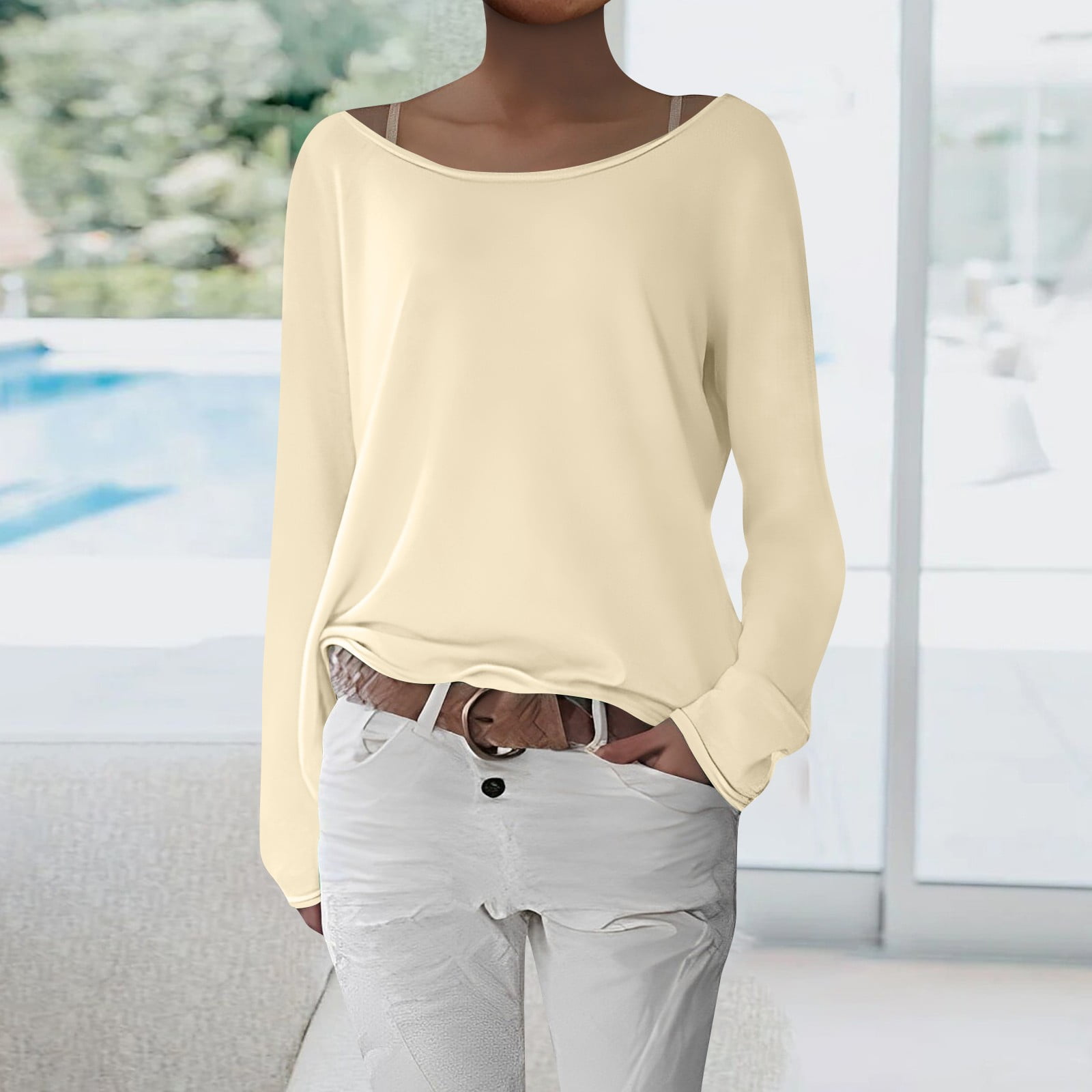 Huresd Long Sleeve Tops for Women 2024 Spring Trendy Cute