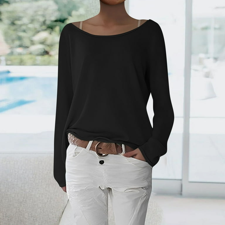 Huresd Long Sleeve Tops for Women 2024 Spring Trendy Cute