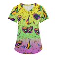 Huresd Mardi Gras Scrub Tops Women Short Sleeve Feather Mask Print ...