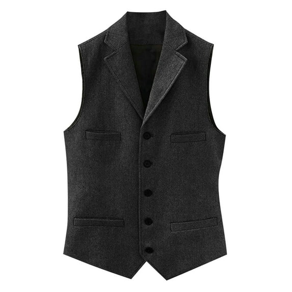 Huresd Men V-Neck Vest with Pockets Sleeveless Office Male Dressy Vintage Waistcoat Dark Gray M
