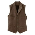 thumbnail image 1 of Huresd Men V-Neck Vest with Pockets Sleeveless Office Male Dressy Vintage Waistcoat Light Brown L, 1 of 4