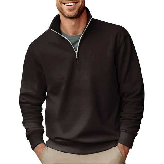 Huresd Men's 1/4 Zip Casual Comfort Golf Running Sweater Lightweight Soft Pullover Collar Sweatshirt Coffee 4XL