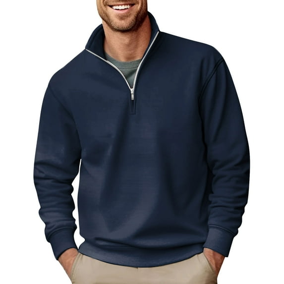 Huresd Men's 1/4 Zip Casual Comfort Golf Running Sweater Lightweight Soft Pullover Collar Sweatshirt Navy 2XL