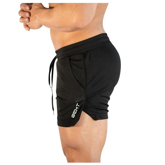Huresd Men's Athletic Shorts Gym Workout Short Shorts Casual Shorts Running Bodybuilding 5 Inch Inseam Shorts Black M