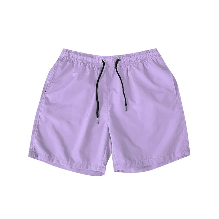 Huresd Men s Athletic Shorts Solid Color Workout Running Gym Quick Dry Liner Shorts with Pockets Purple L Walmart