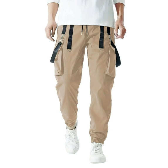 Godokuleh Men's Baggy Cargo Pants Trendy Casual Parachute Pant Loose Fit Harem Joggers with Pockets for Streetwear Khaki M