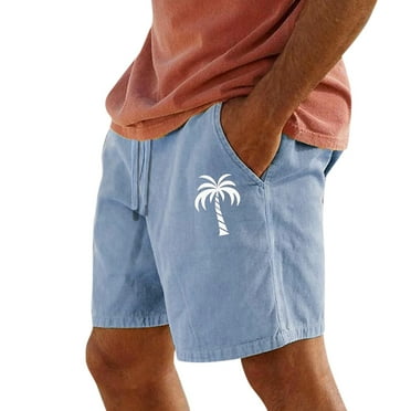 Huresd Men's Casual Shorts Drawstring Lightweight Cotton Linen Summer Beachwear Shorts for Men Blue XL