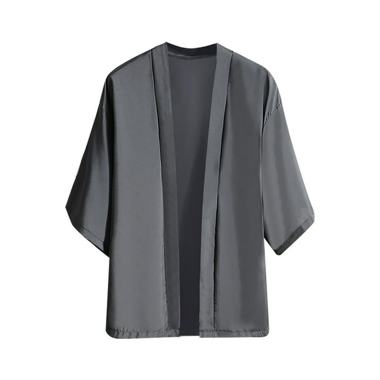 Huresd Men s Cotton Linen Shirt Summer Kimono Cardigan Japanese Jackets Casual Cotton Open Front Lightweight Linen Yukata for Men Dark Gray 4XL Walmart