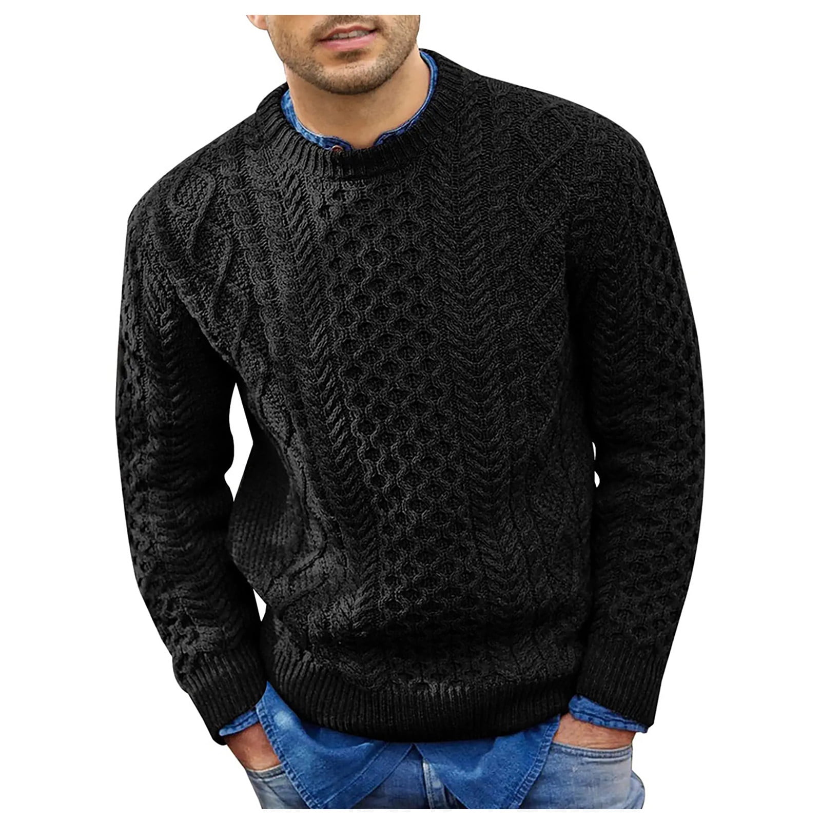Huresd Men's Fisherman Cable Crewneck Sweater Winter Casual Sweater for ...
