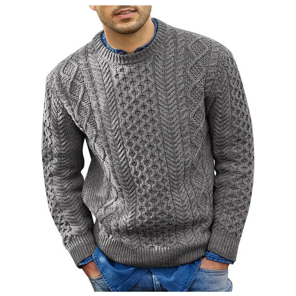 Huresd Men's Fisherman Cable Crewneck Sweater Winter Casual Sweater for Men Knitted Pullover Sweaters with Ribbing Edge Gray 2XL
