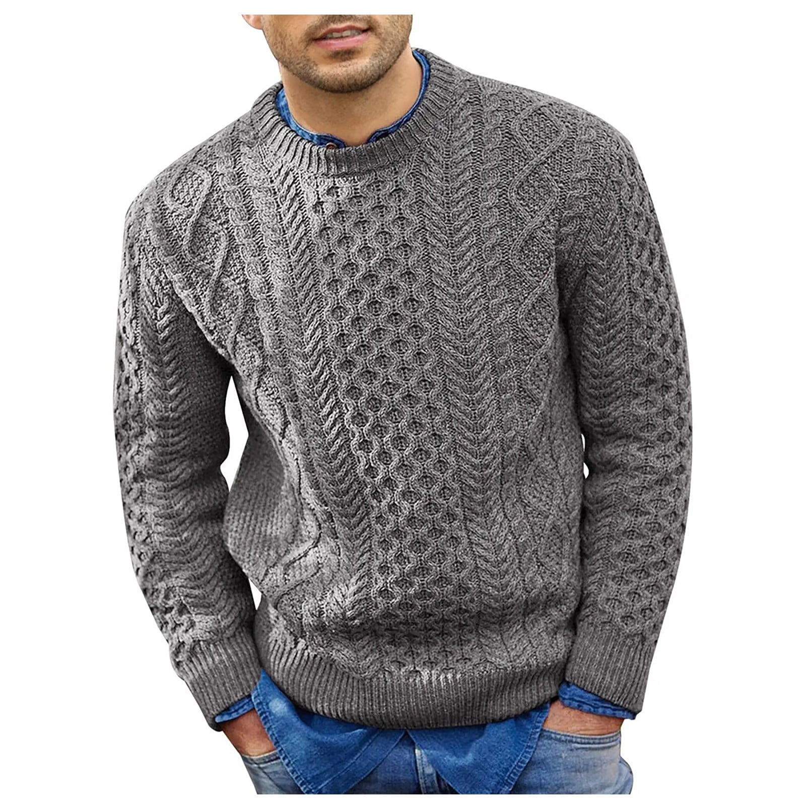 Huresd Men's Fisherman Cable Crewneck Sweater Winter Casual Sweater for ...