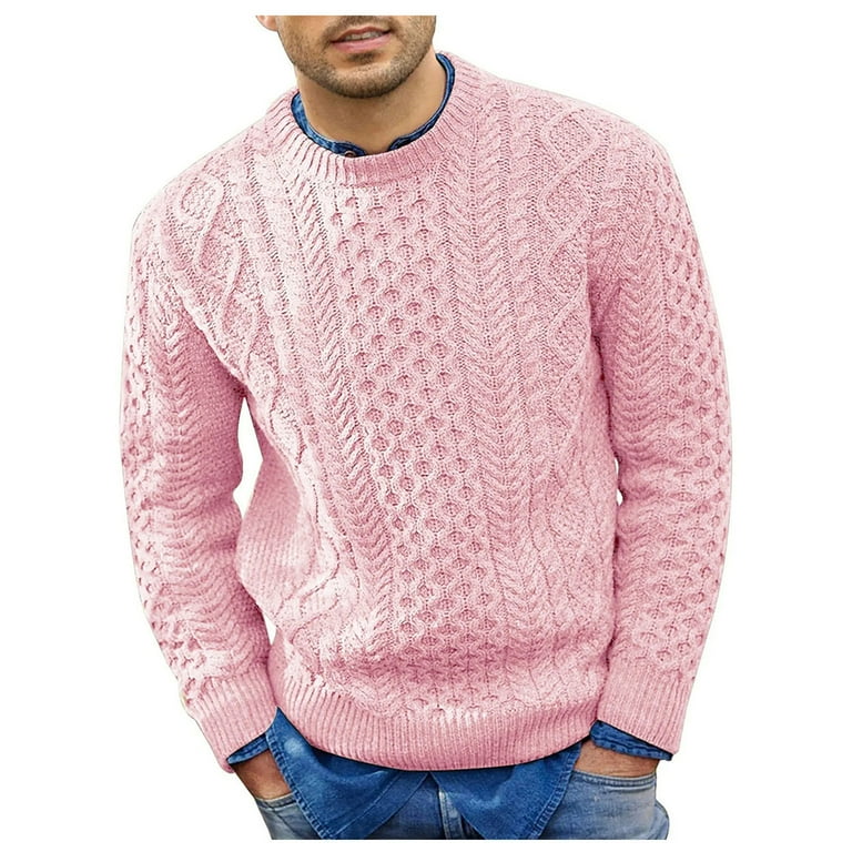 Huresd Men's Fisherman Cable Crewneck Sweater Winter Casual