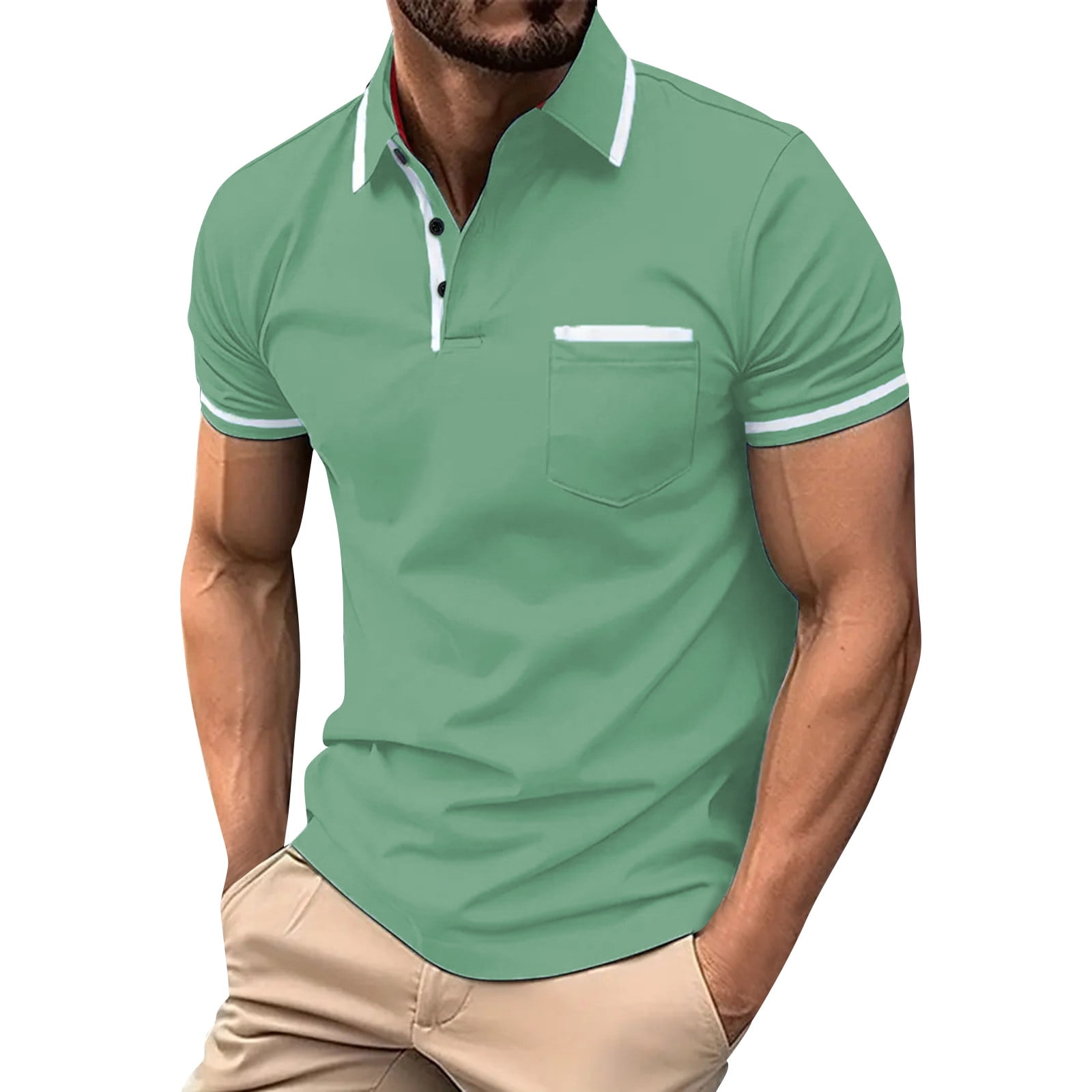 Huresd Men's Golf Polo Shirts Short Sleeve Collar Shirt Green M