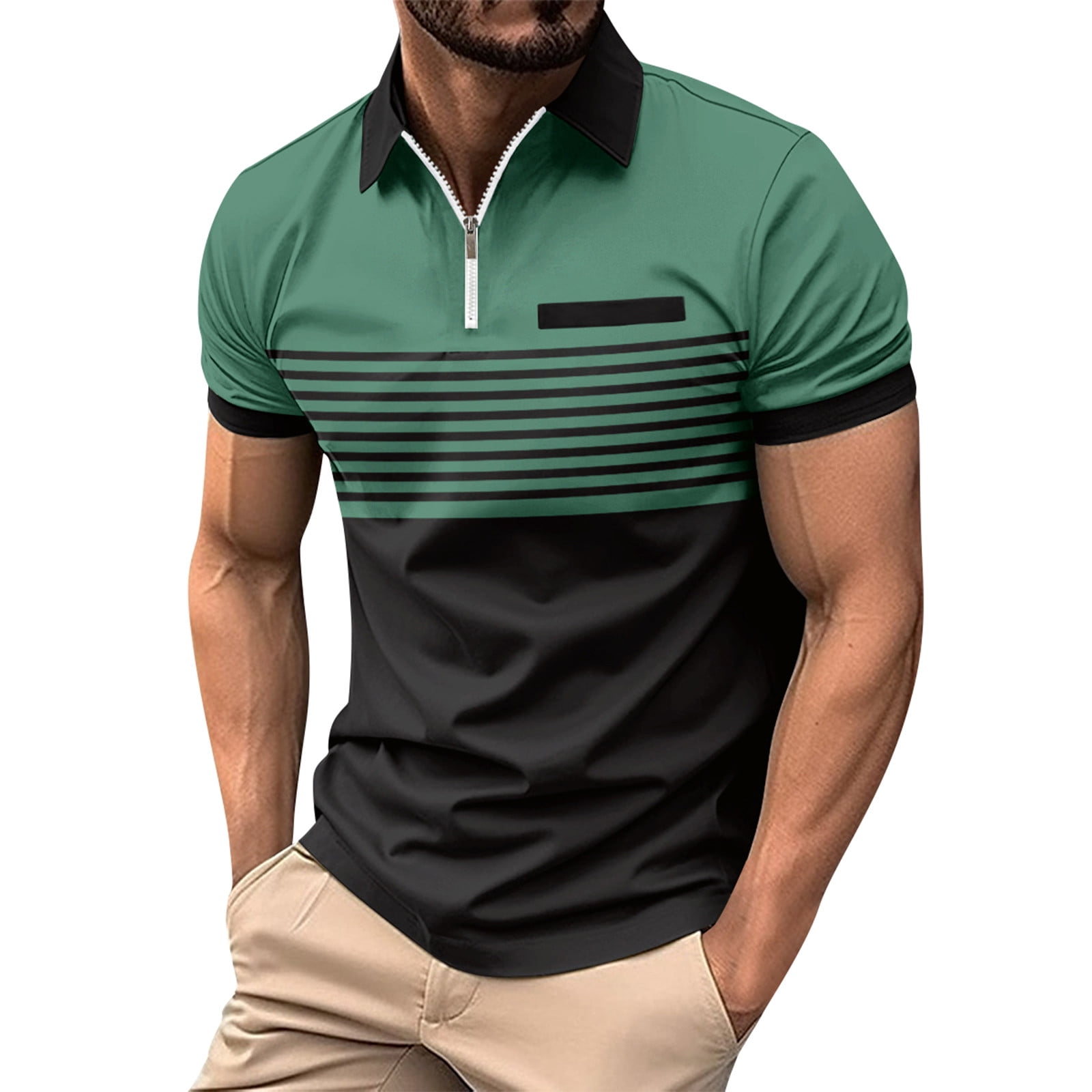 Huresd Mens Polo Shirts Quarter Zipper Breathable Shirts for Men