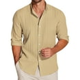 thumbnail image 1 of Huresd Men's Lightweight Casual Button Down Shirts Textured Business Dress Shirts Khaki L, 1 of 5