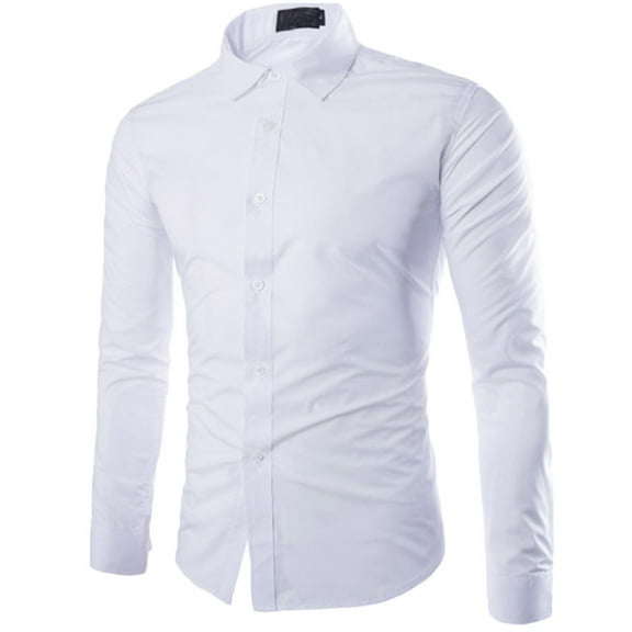 Huresd Men's Long Sleeve Button Up Shirts Solid Slim Fit Casual Business Formal Dress Shirt White XL